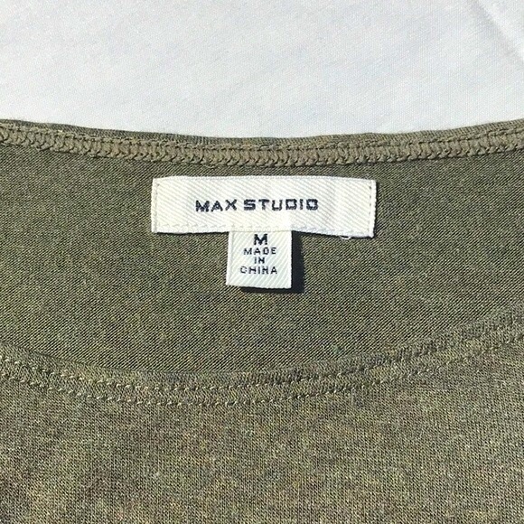 Max Studio Olive Green Couper Cut Cap Sleeve Knotted T Shirt Size Medium - Picture 10 of 16